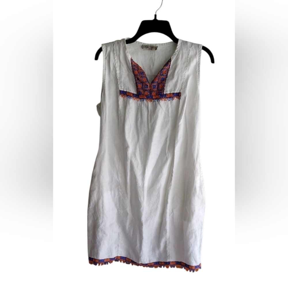 Harris Cotton White Linen Dress Pockets - Picture 1 of 3